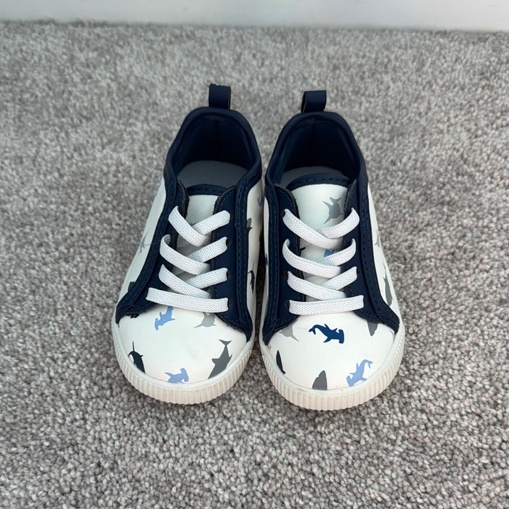 Baby White and Blue Shark Print Shoes